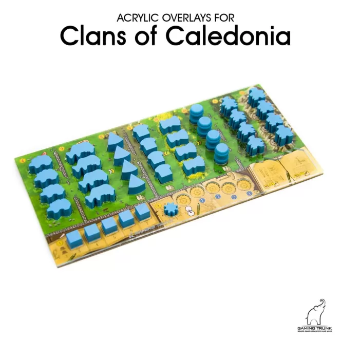 Acrylic overlays for the Clans of Caledonia player board. A set of four overlays